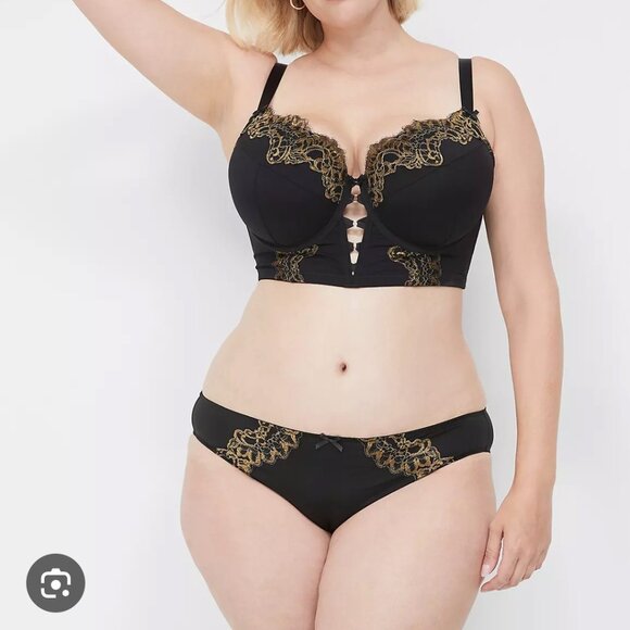 Cacique Black and Gold Lace Boost Balconette Bra, 44D, Mesh Back - Picture 10 of 10